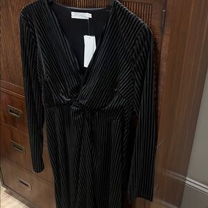 Black Striped Long Sleeve Dress MIDI